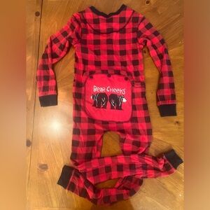 LAZY ONE Red Plaid Bear Cheeks Onesie